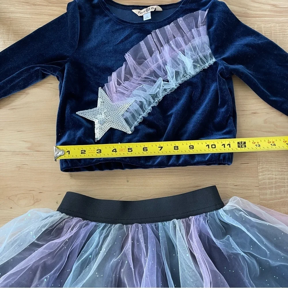 Girls Tulle Skirt Set Two Piece Velvet Star Rainbow Long sleeve Tutu Dress Sz 4